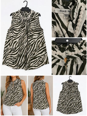Black Rain Zebra Print Sleeveless Blouse – Women’s Size Large